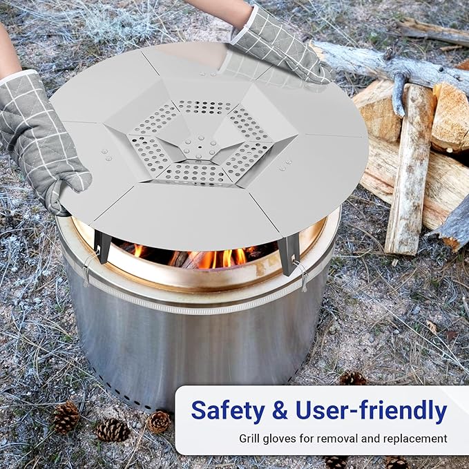 Heat Deflector Fit for Solo Stove Yukon 27”, 304 Stainless Steel Heat Diffuser for Yukon Fire Pit with Grill Gloves & Fix Hoop, Capture and Redirect Warmth, Camping Accessory