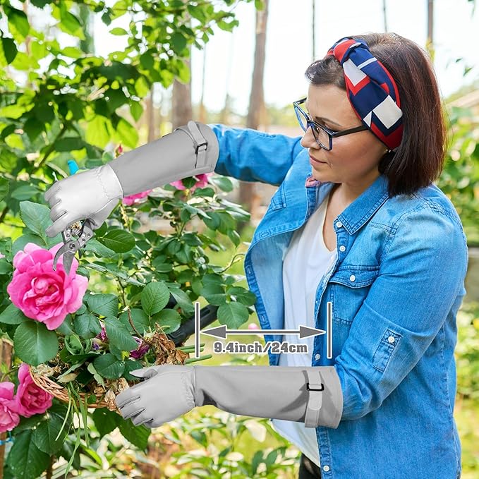 Long-Gardening-Gloves for Women/Men - Thorn Proof Rose Pruning Gloves Heavy Duty Gauntlet, Best Garden Gifts for Gardener-M
