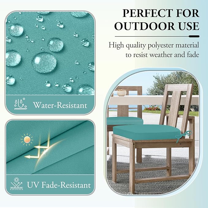 Wellsin Outdoor Chair Cushions for Patio Furniture - Patio Chair Cushions Set of 4 - Water Resistant Round Corner Outdoor Seat Cushions 17"X16"X2", Teal
