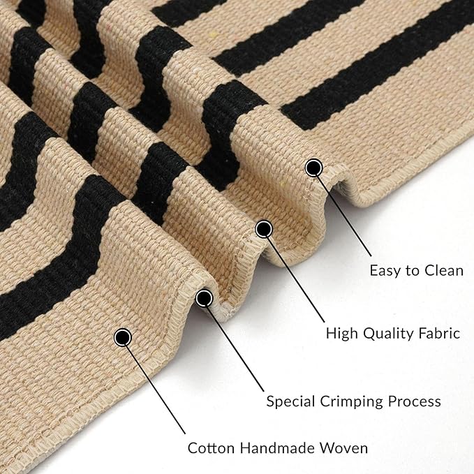IOHOUZE Striped Area Rug 3'x5' Front Door Rugs Small Washable Area Rug for Front Porch, Spring Summer Welcome Door Mats Outdoor Indoor, Doormat for Entryway Porch Entrance, Tan/Black