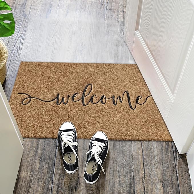 AAZZKANG Brown Door Mat Outdoor Welcome Mat with Non Slip Rubber Backing Easy to Clean Entry Doormat for Indoor High Traffic Areas Front Door Decorative