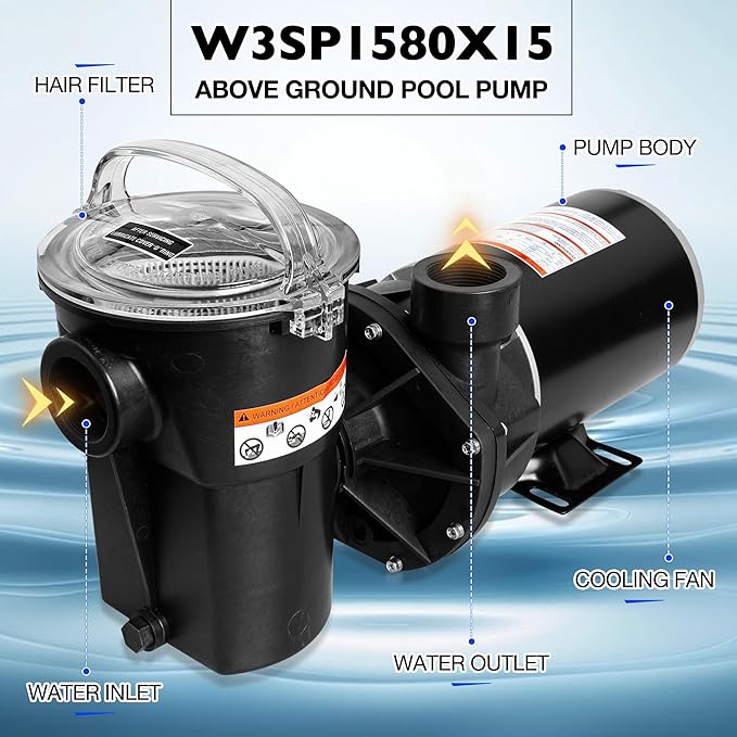 Pool Pump 1.5 HP Replacement for Hayward Power Flo LX Series W3SP1580X15, Above Ground Swimming Pool Pump Motor – Single Speed 115V 48Y Frame