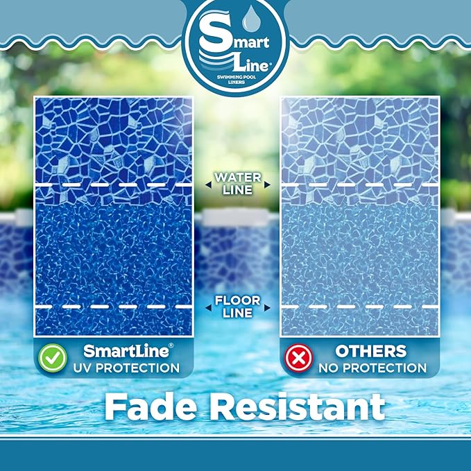 Smartline 24 ft Round Swimming Pool Liner | Cracked Glass | Overlap Style | 48-52 Inch Wall Height | 25 Gauge Heavy Duty Virgin Vinyl | Designed for Steel Sided Above Ground Pools