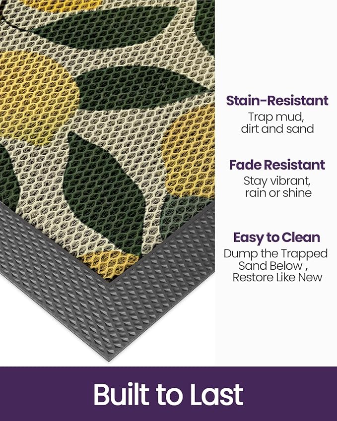 DEXI Front Door Mat Outside Entrance, 23x35 Lemon Welcome Doormat, Non Slip Dirt Resist Heavy Duty Entry Mats for Entryway, Yellow