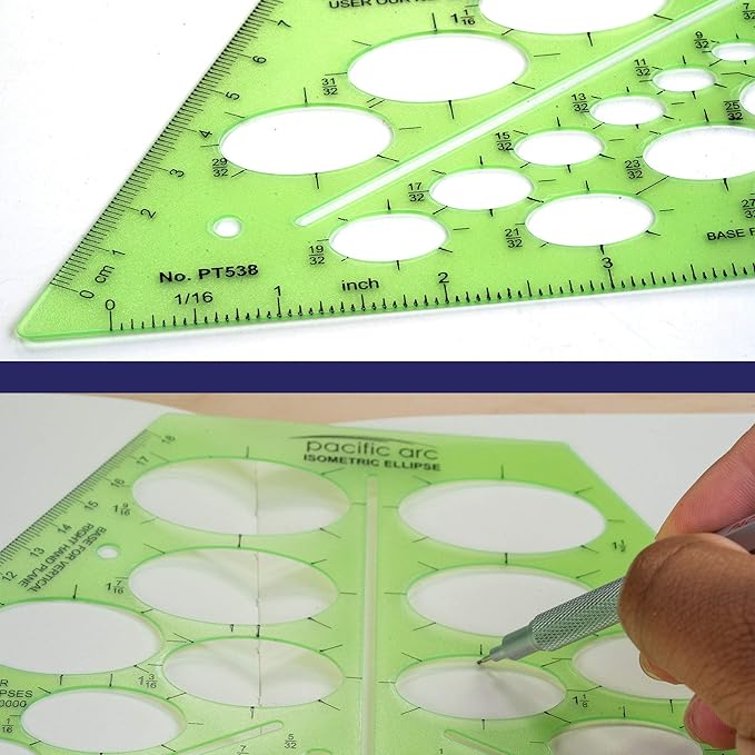 Pacific Arc Isometric Ellipse Template Guide, 38 Ellipses of 35 Degrees ranging from 1/8 inch to 1 and 9/16 inch