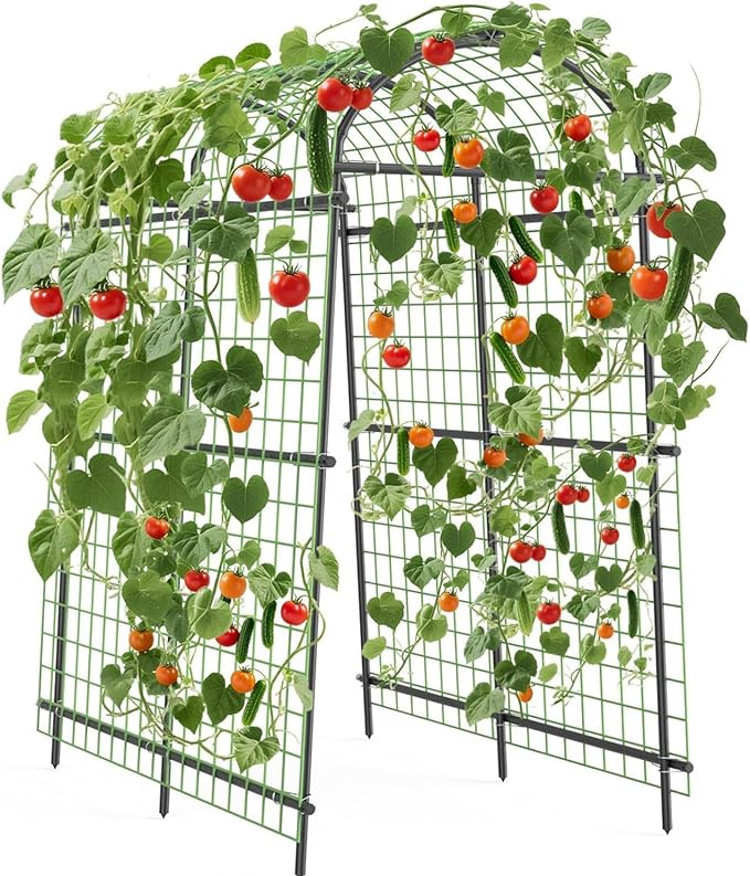 Garden Arch Trellis, 7.5FT Extra Tall Polyethylene-Coated Stainless Steel Garden Trellis for Climbing Plants, Vegetables, Flowers, Outdoor Pergola Arbor Wedding Party Decoration, Cucumber Trellis, Gar