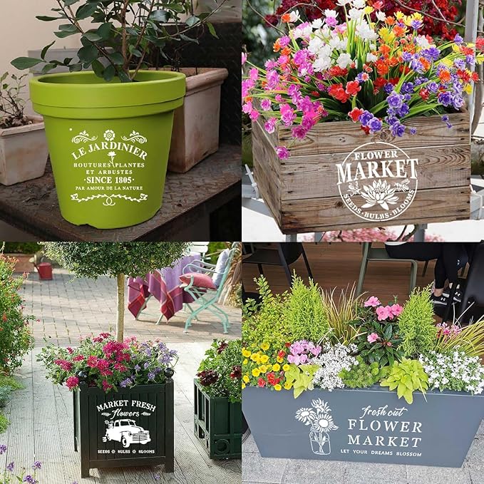 Flower Market Stencil, Large Spring Wildflower Stencils Farmhouse Stencils for Painting on Wood, Craft Template Wood Burning Stencil for Garden Canvas Sign Wall Home Decor(Flower)