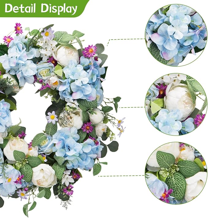 Honnesserry Spring Wreath for Front Door, Large Door Wreath for Home Decoration, 24IN Farmhouse Summer Eucalyptus Wreaths for Decor
