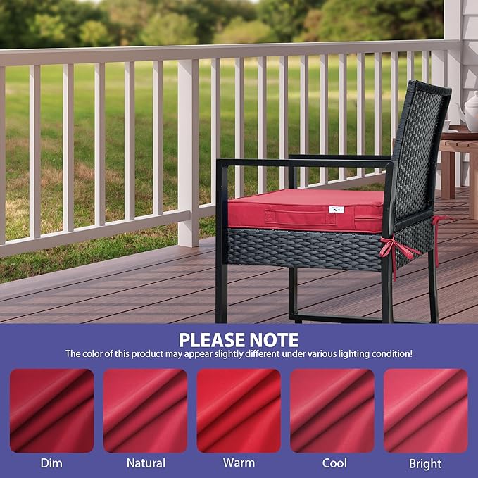 Outdoor Chair Cushions Set of 4,Waterproof Outdoor Seat Cushions for Patio Furniture,Patio Chair Cushion with Handle and Ties, Square Out Door Chair Pads,19" x 19" x 3", Burgundy