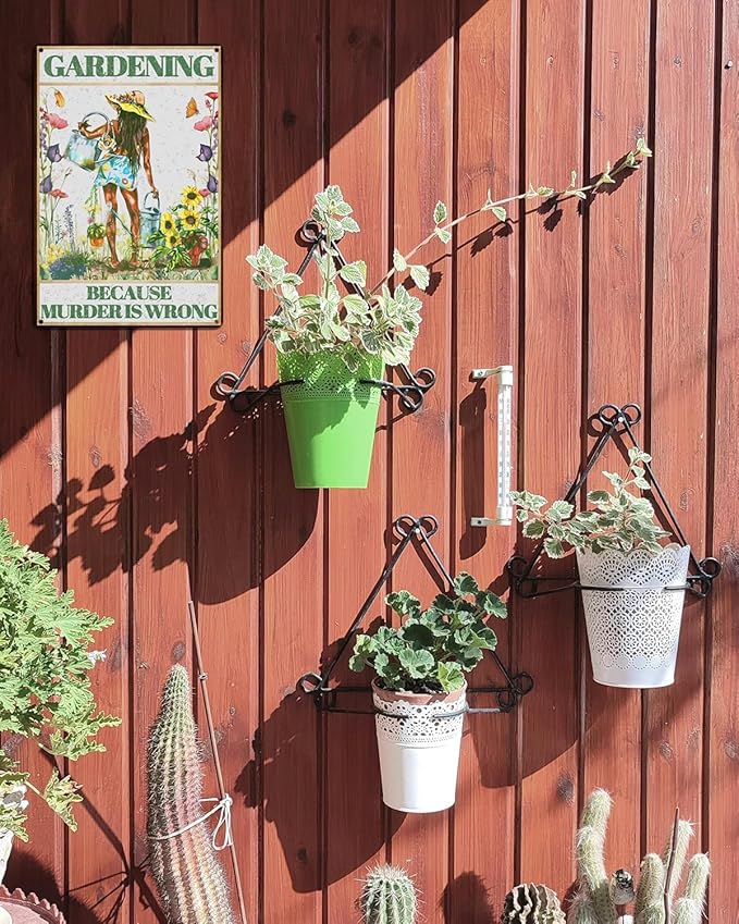 Funny Garden Metal Sign for Decor, GARDENING BECAUSE MURDER IS WRONG Vintage Backyard Porch Yard Decor Outdoor, Garden Poster Gift for Woman, Wife, Mama, Grandma 8x12"