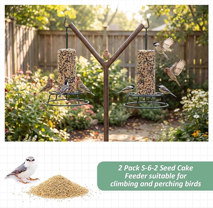 Honeydak 1 Pcs Cylinder Bird Feeder Outdoor Seed Holder for Large Small Cylinders Metal Suet Cake Feeder Backyard Wild Birds Feeding Bird Container for Outdoors Garden (Dark Green)