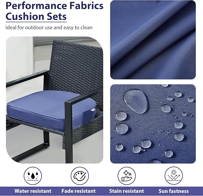 Outdoor Chair Cushions Set of 4, Waterproof Outdoor Seat Cushions for Patio Furniture, Patio Chair Cushion with Handle and Ties, Round Out Door Chair Pads,18.5" x 16" x 3", Navy Blue