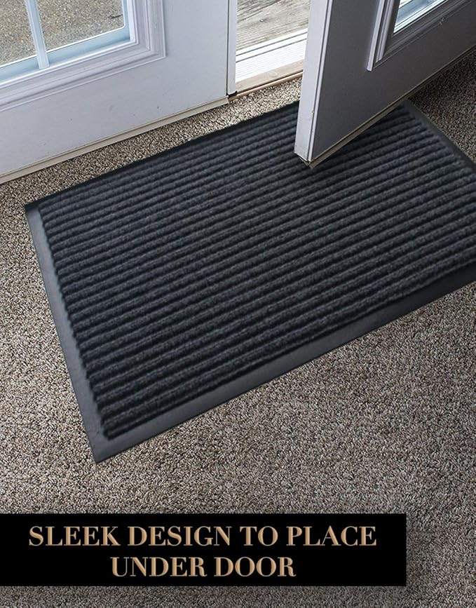 LuxUrux 2-Pack Heavy-Duty Striped Gray Rubber Door Mats - Indoor/Outdoor, Easy-Clean, Waterproof, Low-Profile (17'' x 30'') - Durable Solution for High-Traffic Entryways, Patios, and Garages