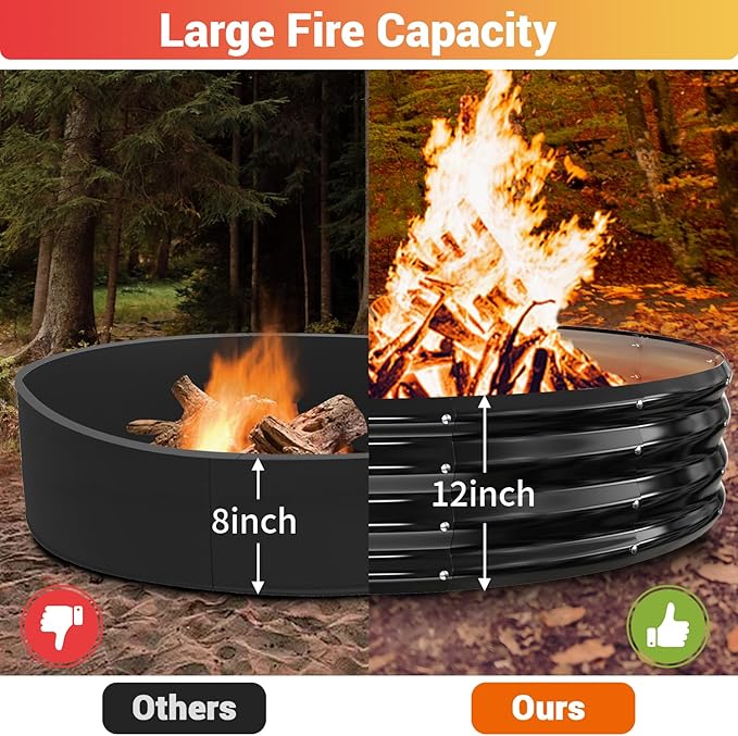 72 Inch Extra Large Fire Pit Ring for Outside, Heavy Duty Wood Burning Firepits & Outdoor Fireplace,12'' Tall High Heat Resistant Fire Bowl Galvanized Steel Portable for Backyard Bonfire,Patio,Camping
