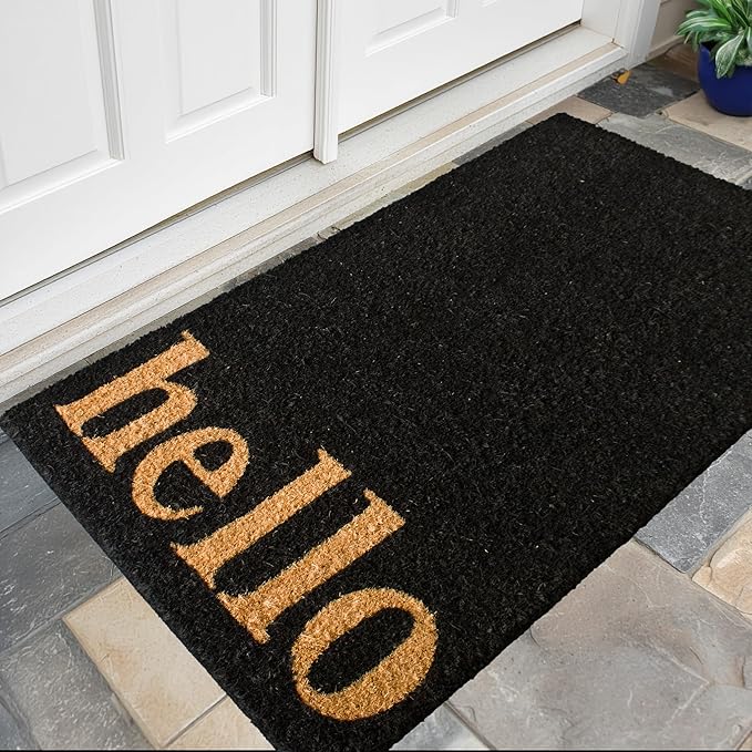 LuxUrux Hello Mats Outdoor Coco Coir Doormat, with Heavy-Duty PVC Backing - Natural - Perfect Color/Sizing for Outdoor/Indoor uses. 24 x 36 Inch
