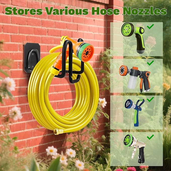 Garden Hose Holder Wall Mount - Metal Hose Hanger with Hook Heavy Duty Garden Hose Reel Sturdy Water Hose Holders for Outside Yard Lawn Storage