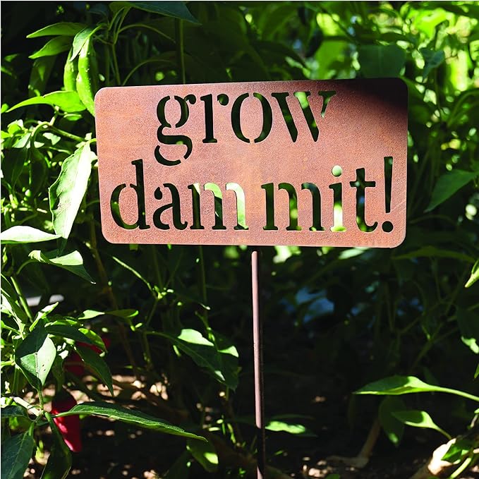 Island Genius Grow Dammit Funny Garden Sign, Unique Outside Gardening Decor Outdoor, Flower Vegetable Garden Accessories, Fun Gardening Gifts for Women Men Mom Gardener Who Love Plants, Alloy Steel
