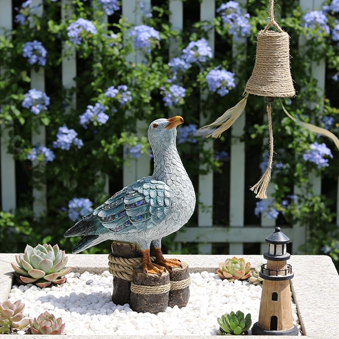 Lukitas Seagull Statue Decor, Coastal Themed Decorative Sculpture for Home Garden Yard Lawn Outdoor Beach, Resin 11''