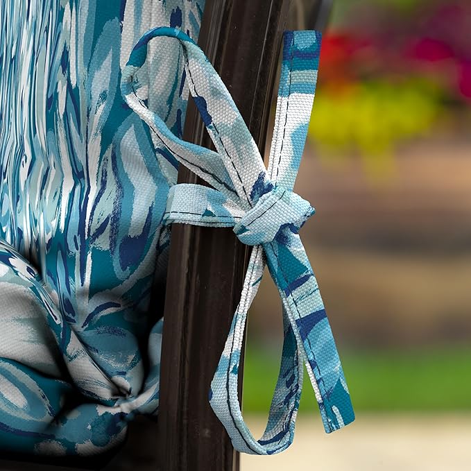 Arden Outdoor Midback Chair Cushion, 18 x 16.5, Rain-Proof, Fade Resistant Aqua Blue Fusion Floral
