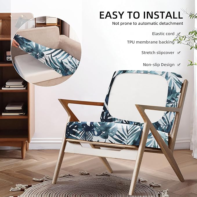 8Pcs Outdoor Cushion Covers, Patio Cushion Covers,Stretch Elastic Slipcovers, Replacement Washable & Reusable Furniture Protector for Patio Couch (Ink-Blue,Cover Only)