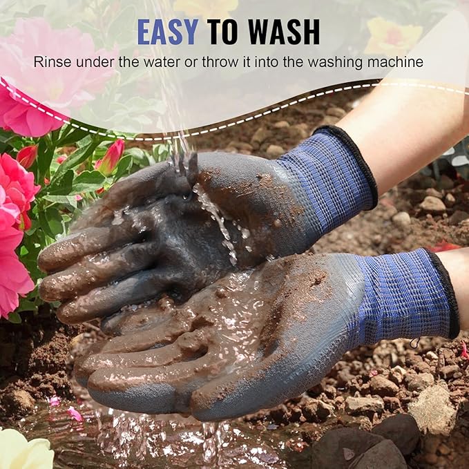 Gardening Gloves for Men 3 Pairs, Garden Gloves for Pruning Flower Rose, Weeding, Digging, Raking, Flower gloves with Rubber coating (Medium, Grey)