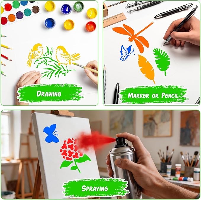 50 Pcs Large Flower Stencils for Painting, 3.94 X 3.94 Inch Flower Stencils for Crafts Reusable, Wood and Wall Stencils for Painting Large Pattern, DIY Templates Holiday Wall Paper (J)