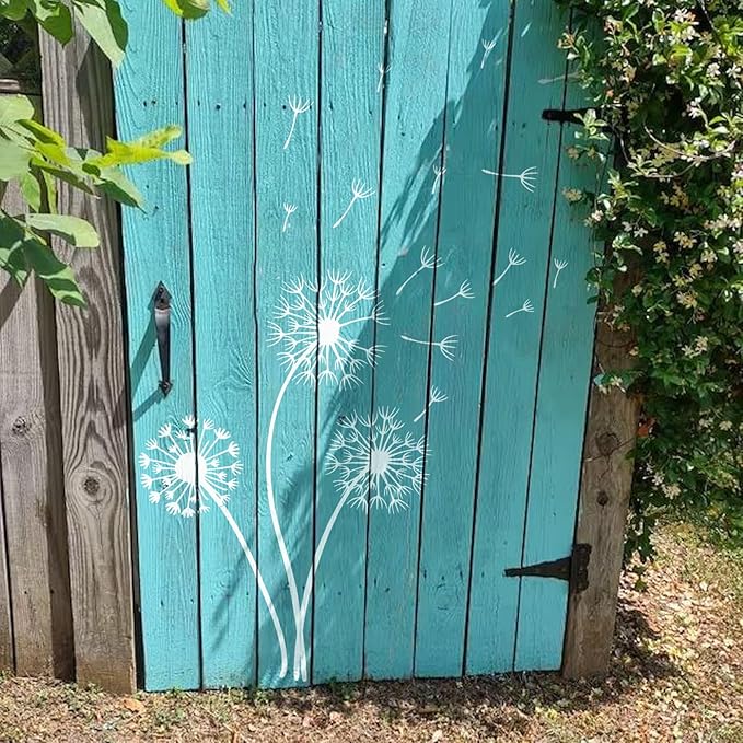 Large Flower Stencils for Painting Garden Fence Dandelion Floral Stencil Templates Painting on Wood Furniture Wall Mural (Dandelion)