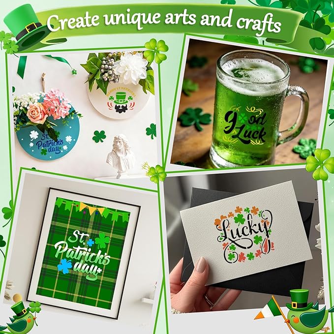 72 Pcs St Patricks Day Stencils for Painting Set, Reusable Shamrock Leaf Hat Beer Mugs Painting Templates - Stencil Crafts Drawing Templates for DIY Scrapbook, Home Wall Murals, Canvas Wood Signs