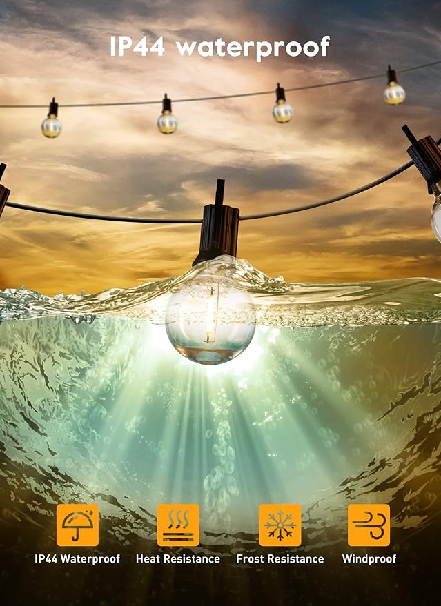 Brightown Outdoor String Lights with Remote and Zip Ties, 58Ft Dimmable Patio Lights with 25 Bulbs, Waterproof Hanging Lights for Porch Backyard Bistro Cafe Market