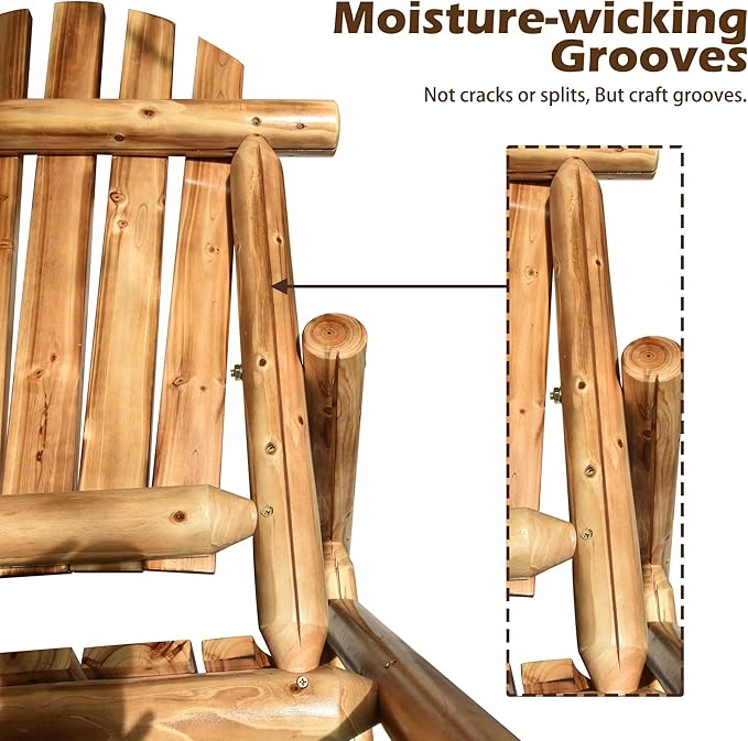 DJL Adirondack Wooden Chair Set of 2 Outdoor Patio Lounge Log Cabin Furniture Rustic Solid Wood Comfortable Seating for Porch, Balcony, Lawn, Fire Pit, Deck, Brown, 42.12 Inches Tall
