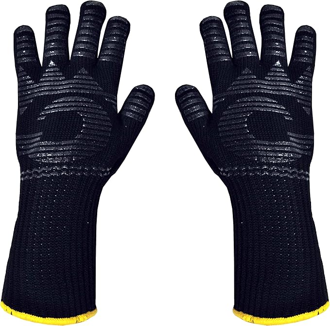 Heat Resistant Gloves - 480℉ Grilling Gloves For Fireplace - Barbeque Accessories For Kitchen - BBQ Gloves - Oven Mitt For Oven, 1 Pair, Dupont Nomex Heat Fiber is Made In USA