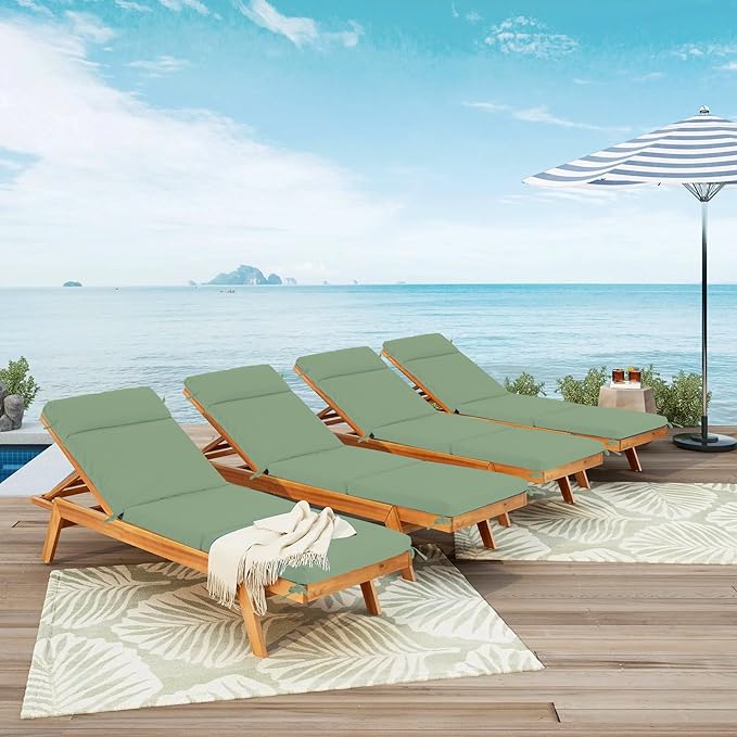 Chaise Lounge Cushion 72x21x3 Inch ?Set of 4 Outdoor Lounge Chair Cushions, Lounger Pad Replacement with Fade-Resistant, Removable & Machine-Washable Covers, Ideal for Patio Chaise Chairs, Sage Green