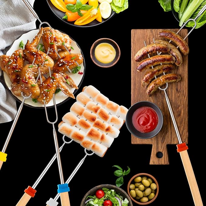12 PCS Marshmallow Roasting Sticks, Telescoping Smores Sticks for Open Fire Pit, 32 Inch Long Marshmallow Toasting Barbecue Forks S'mores Skewers for Campfire Camping Hotdog Hot Dog Bonfire Grill