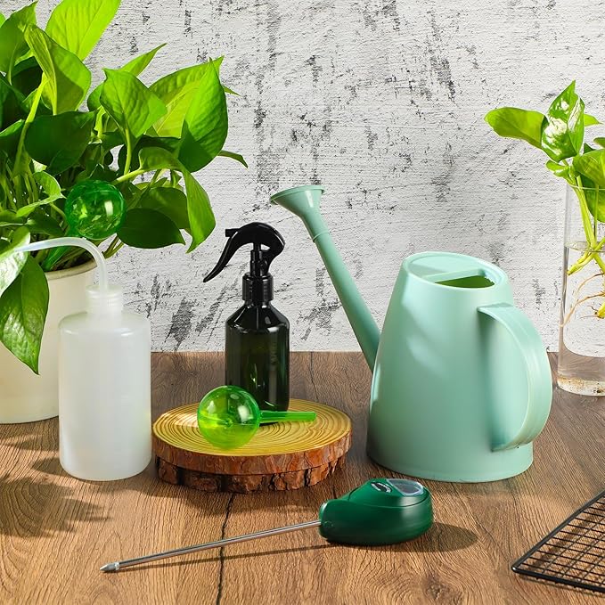 6 Pcs Indoor Watering Can Set 1/2 Gallon Can 6.8 oz Spray Bottle 17 oz Squeeze Bottle Plant Watering Globes Soil Moisture Meter Small Spraying Set for Indoor Outdoor Plants(Mint Green)