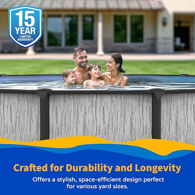 Blue Wave Sevilla 24-ft Round 52-in Deep Above Ground Swimming Pool – with Steel Wall & Top Rails, Sand Filter, Overlap Liner, A-Frame Ladder & Maintenance Kit – Complete Outdoor Pool Accessories