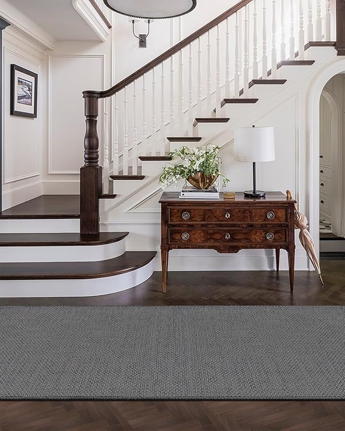 Color&Geometry Door Mat 2'4"x8' Runner Rug with Rubber Backing, Non Slip Washable Hallway Rug, Carpet Runners for Hallway Living Room Bedroom, Light Grey (Rolled-up NO Creases)