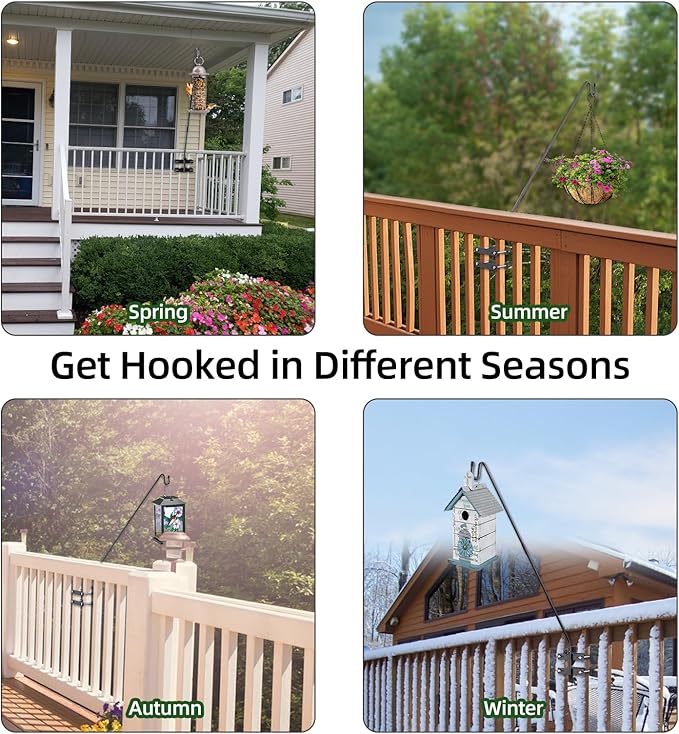 Deck Hook-Deck Railing Plant Hanger Outdoor,Bird Feeder Hanger for Deck Railing W/Double Clamps, Fence Shepherds Hooks Bracket for Hanging Hummingbird Feeder,Planter,Flower Baskets-360°Rotating Pole