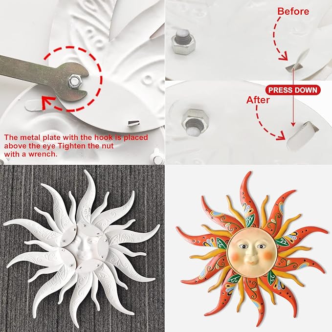 Large Metal Sun Wall Art Decor - 23.6Inches Sun Face Garden Sculptures & Statues Wall Art for Indoor and Outdoor Decor, Yard, Farmhouse, Patio, Garden Decorations
