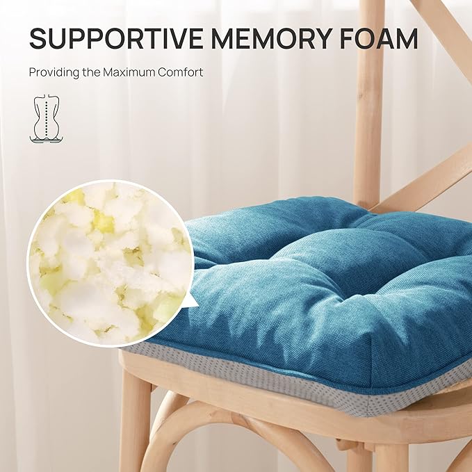 Love's cabin Memory Foam Chair Cushions Set of 4, 19"x19"x3.5" Indoor & Outdoor Seat Pads for Dining, Kitchen, Office, Patio Chairs - Blue