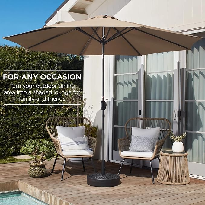Best Choice Products 10ft Outdoor Steel Polyester Market Patio Umbrella w/Crank, Easy Push Button, Tilt, Table Compatible