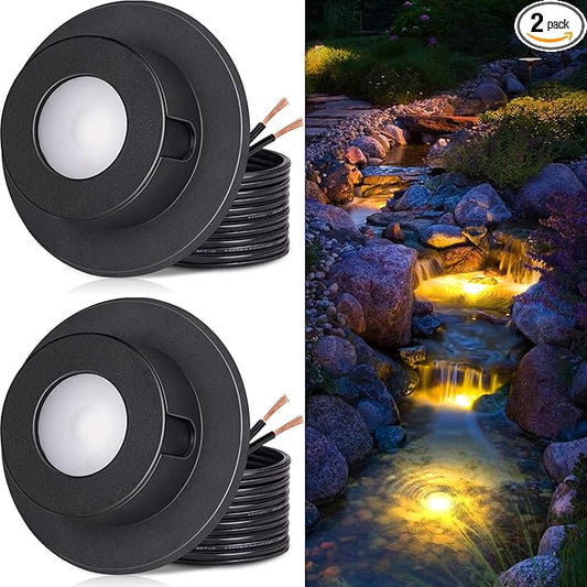 SUNVIE 3W Pond Lights LED Underwater 12-24V AC/DC Low Voltage Fountain Lights LED Underwater 3000K Warm White IP68 Waterproof Pond Light for Outdoor Ponds Fountains Waterfalls, 2 Pack