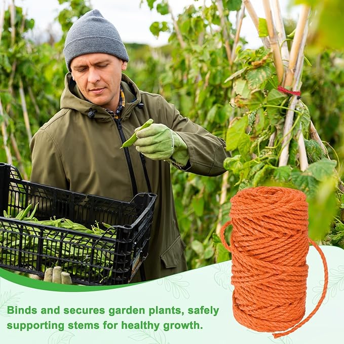 1-Pack Natural Jute Twine String, 4.5mm x 164ft/50m Long Garden Twine String for Crafts/Gift Wrapping/Gardening Plants, Durable Plant Ties Thick Rope [Orange]