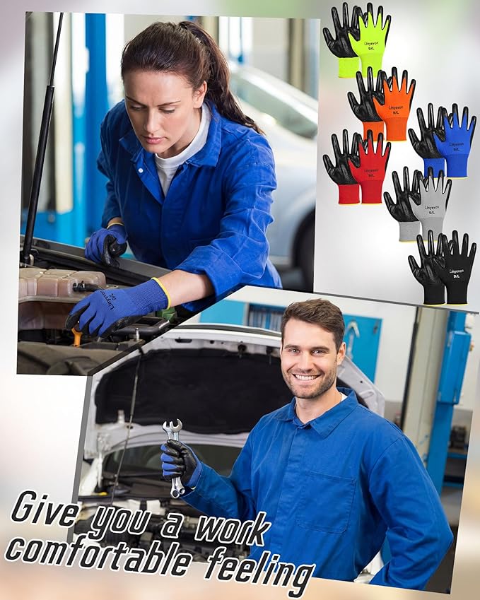 Maxcheck Pairs PU Coated Work Gloves Bulk, Reusable Rubber Safety Gloves for Men Women Work Warehouse, Mechanic, Woodworking