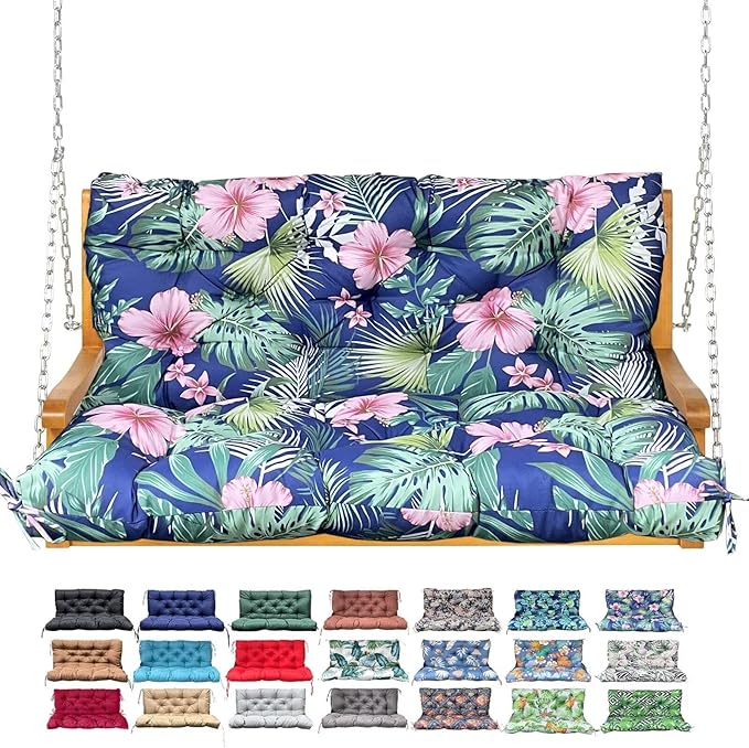 Porch Swing Cushion with Backrest,Waterproof Bench Cushion for Outdoor Furniture,2-3 Seater Replacement Thickened Swing Cushion with Ties,Patio,Outdoor,Backyard and Garden (Tropical Floral,40x40")