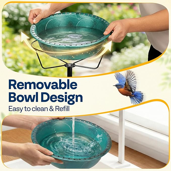VIVOHOME Bird Bath with Solar Fountain for Outside, Weather-Resistant ABS Birdbath Bowl with Solar Powered Pump, Metal Ground Stake for Outdoor, Garden, 1.45 Gallons, Green
