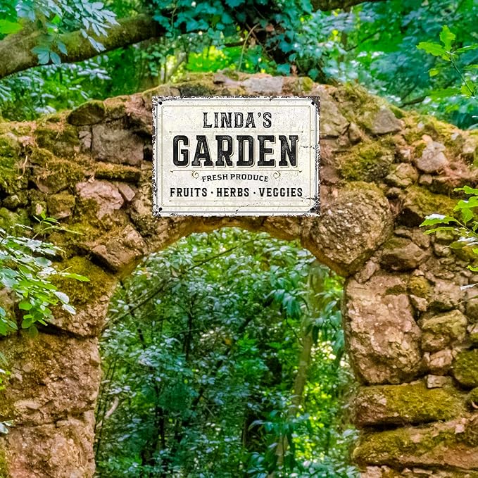 Custom Garden Fresh Produce Sign, Personalized Rustic Name for Backyard, Farm and Décor Sign, 10x14 Inches, Rust Free .040 Aluminum, Fade Resistant, Made in USA by Sigo Signs