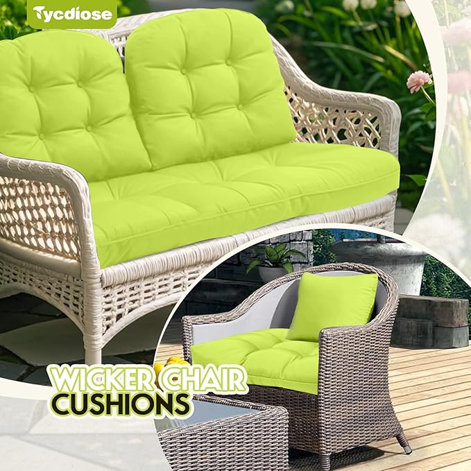 All Weather Wicker Chair Cushions of 3 Pieces, Waterproof Outdoor Wicker Chair Cushion for Patio Furniture Loveseat Settee Bench, 1 Loveseat and 2 U-Shaped Thickened Cushions, Light Green