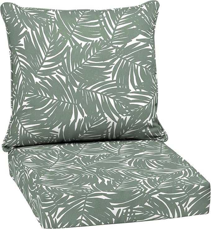 Arden Outdoor Deep Seat Cushion Set, 24 in x 24 in, Weather-Proof, Rain-Proof, Fade Resistant Patio Cushion for Chair, Sofa, and Couch Sage King Palm