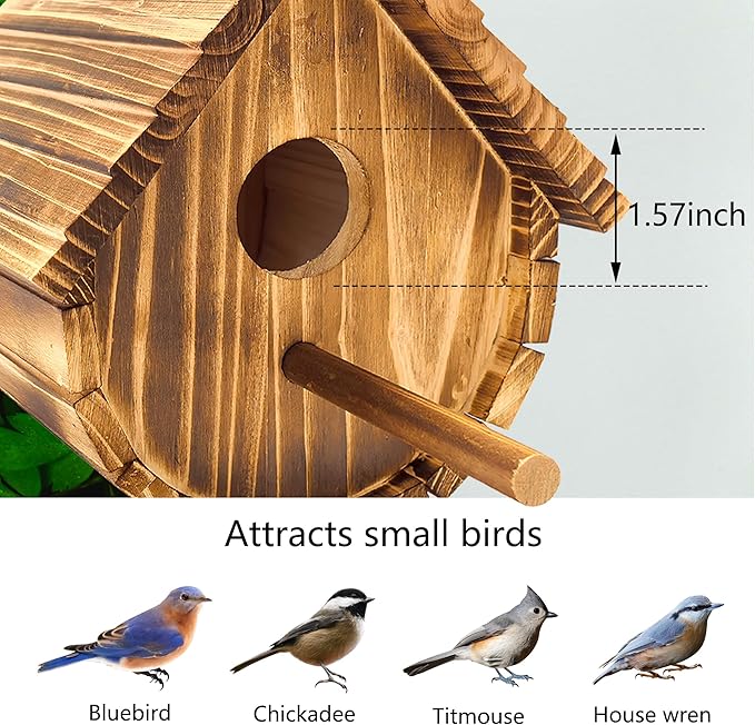 2 Pack Wren Houses for Outdoors,Natural Wooden Bird Houses for Outdoor Chickadee,Bluebird etc,Handmade from Natural Wood for Garden Decorations