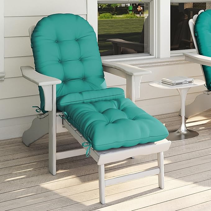 Adirondack Chair Cushion with Ottoman, Folding Adjustable Adirondack Seat Cushions, Waterproof Adirondack Patio Chair Pads for Garden, Deck, or Poolside, Large-Lake Blue-1